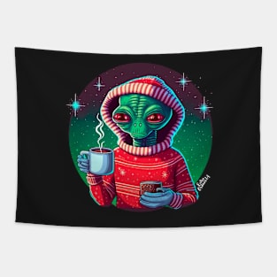 Christmas Funny Alien Wearing Sweater Tapestry