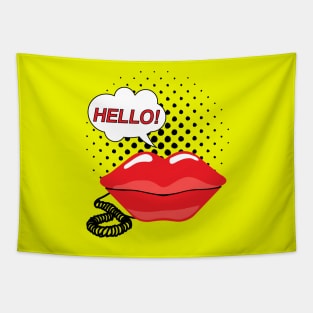 Retro Red Lips Telephone Pop Art Tapestry