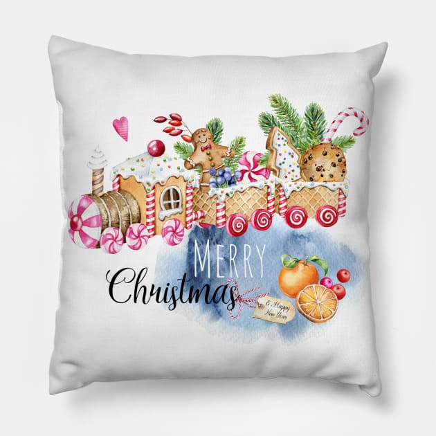 Christmas gingerbread train Pillow by Simple Wishes Art