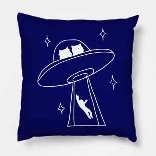 cat alien abduction line art Pillow