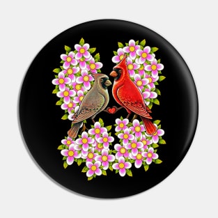 Red Cardinal in love dogwood flower North Carolina Virginia Pin