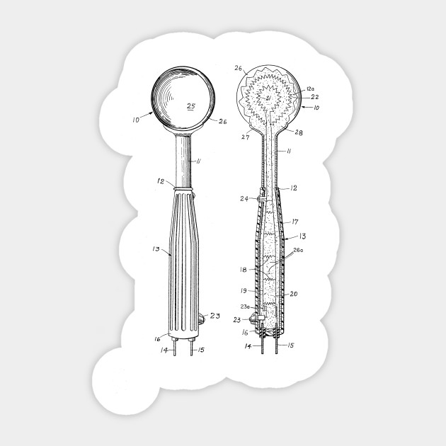 Automatically Heated Ice Cream Scoop Vintage Patent Drawing Ice