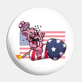 Pig On Firework Eating Popcorn Pin