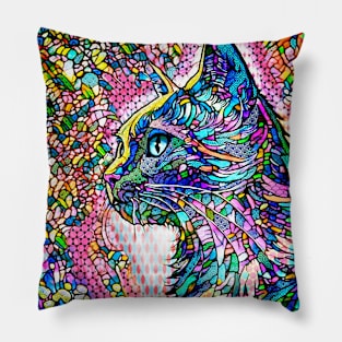 Multicolor Stained Glass Style Cat 706 Pillow