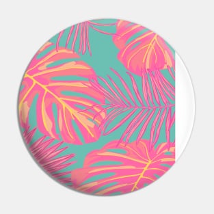 Tropical Leaves in Pink and Turquoise Pin