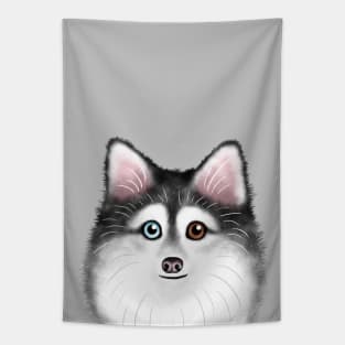 Grey and White Pomsky Tapestry