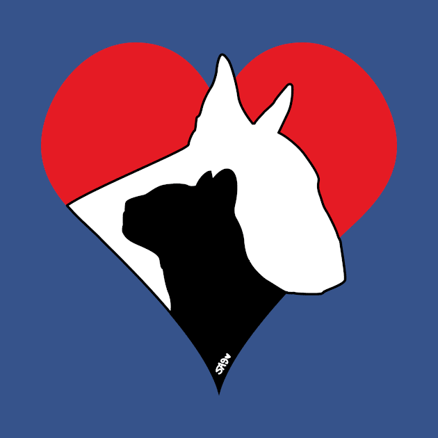 Bull Terrier Cat Love by meownarchy