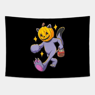 halloween walking cat jack-o'-lantern Tapestry