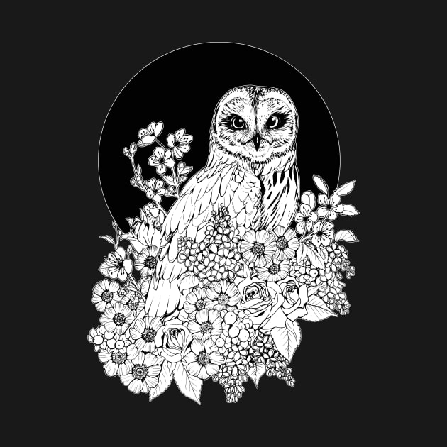 Owl Floral Eclipse - Black and White by Plaguedog