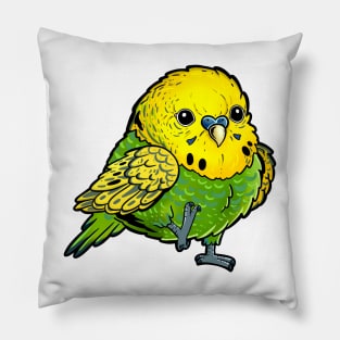 Cute Green Budgie - Birb Orb Chibi Kawaii Cute Cartoon Art Drawing Pillow