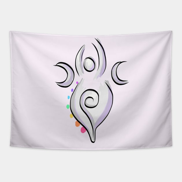 Spiral Goddess T-Shirt Three Symbol Wiccan Pagan and Chakras - on light Tapestry by BeesEz