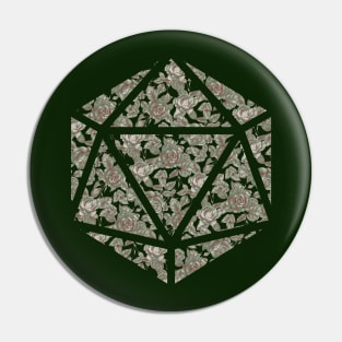 Sage Green and Red Gradient Rose Vintage Pattern Silhouette D20 - Subtle Dungeons and Dragons Design Pin