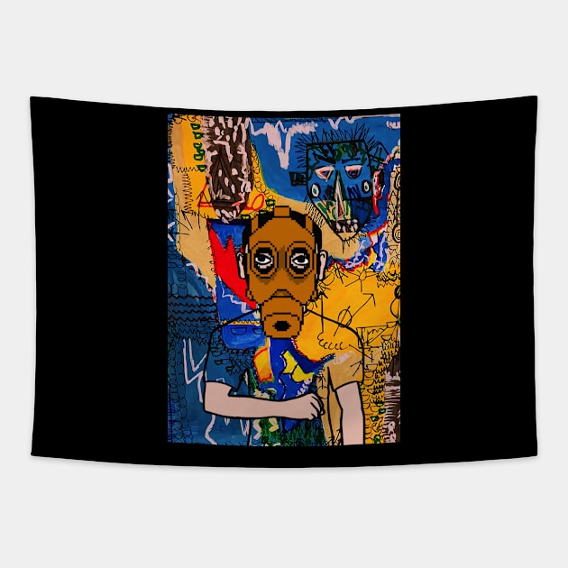 Discover NFT Character - MaleMask Street ArtGlyph with Pixel Eyes on TeePublic Tapestry by Hashed Art