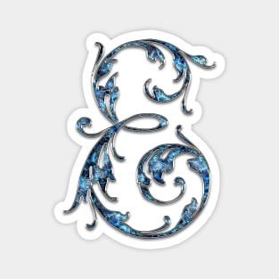 Ornate Blue Silver Letter E Magnet