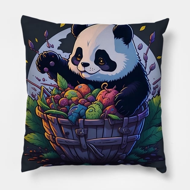 Baby Panda with Fruit Basket Pillow by Fanbros_art