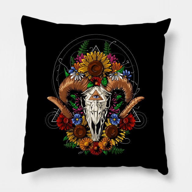 Floral Ram Skull Pillow by underheaven