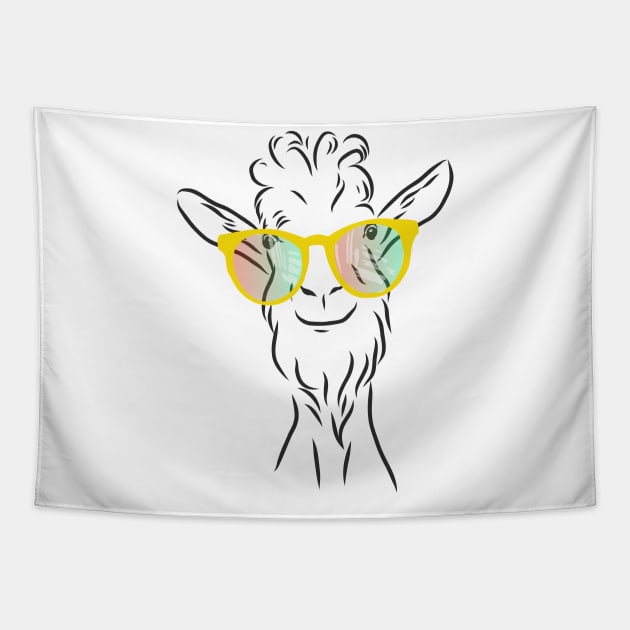 cheerful goat in fashionable glasses Tapestry by Elala