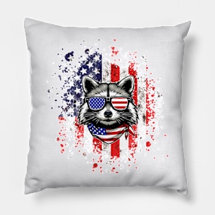 Raccoon USA Flag Pillow