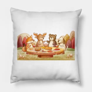 Friendsgiving Watercolor Animals Pillow