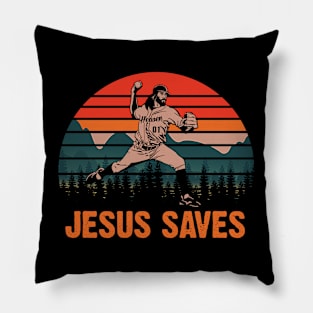 Jesus Saves Baseball pitcher vintage retro 80s Pillow