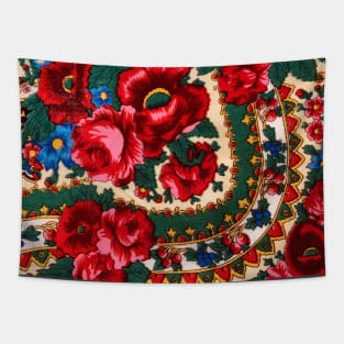 Antique Traditional Russian Folk Art Floral Design Tapestry