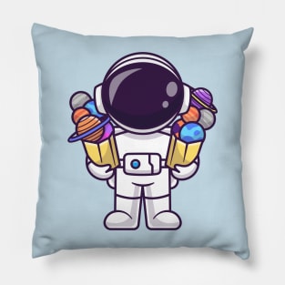 Cute Astronaut Bring Planet Space In Paper Bag Cartoon Pillow