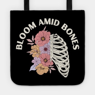 Bloom Amid Bones, skeleton chest, flowers Tote