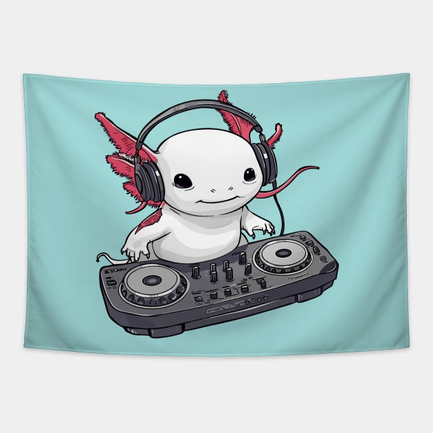 Tiny DJ Axolotl - Adorable Salamander Amphibian Tapestry by TeeTopiaNovelty