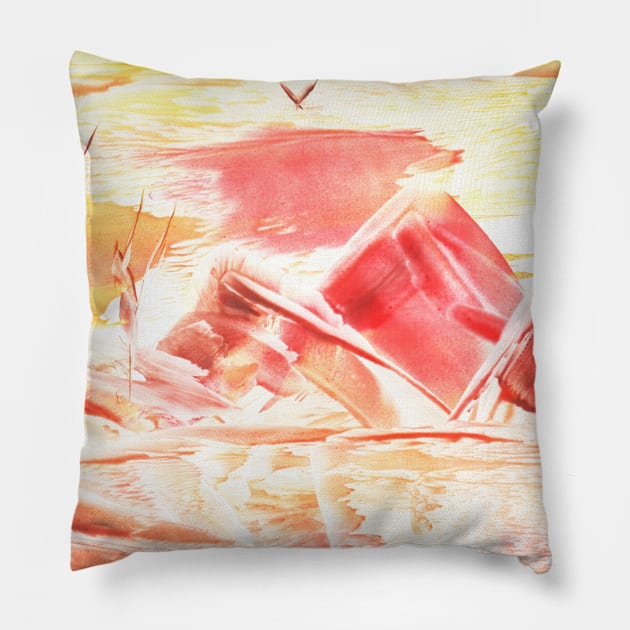 Landscape, mountains, nature. Encaustic, art decoration, sketch. Illustration hand drawn modern, hot wax Pillow by grafinya