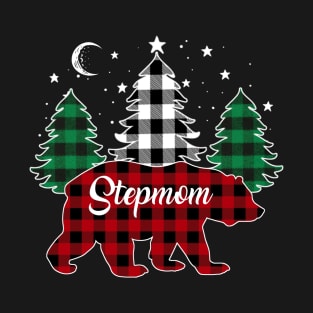 Stepmom Bear Buffalo Red Plaid Matching Family Christmas T-Shirt