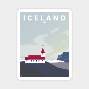 Iceland Vik Church Travel Poster Magnet