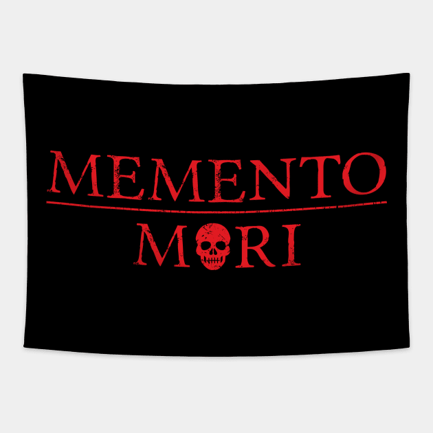 Red Motivational Memento Mori (Latin for Remember Death) with skull Tapestry by Elvdant