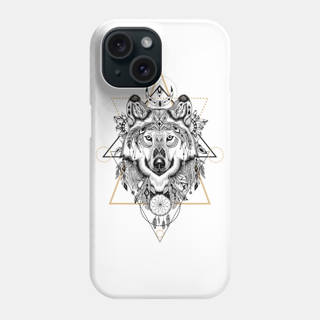 Wolf in aztec style Phone Case by fears