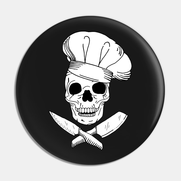 Skull Wearing Chef Hat and Crossed Kitchen Knives - Chef - Pin