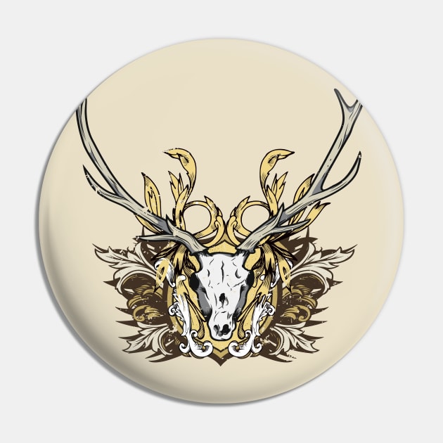 Deer Skull with Engraved Floral Pin by ddtk