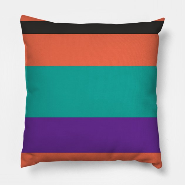 A miraculous consistency of Light Red Ochre, Faded Orange, Christmas Purple, Persian Green and Dark Charcoal stripes. Pillow by Sociable Stripes