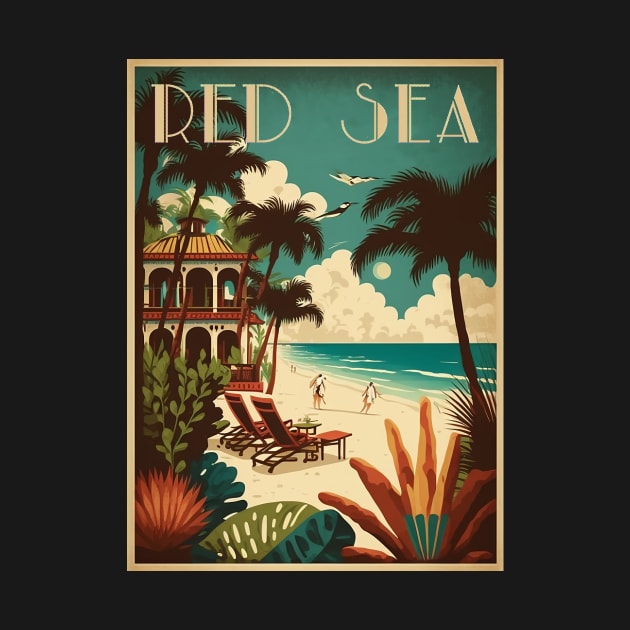 Red Sea Beach Resort Vintage Travel Art Poster by OldTravelArt