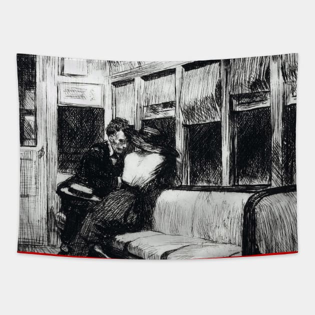 High Resolution Edward Hopper Night On The El Train 1918 Tapestry by tiokvadrat