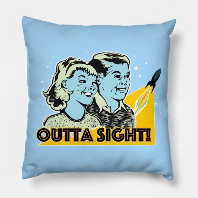 Outta Sight! Space Rocket Launch - Retro Comic Kids Pillow by callingtomorrow