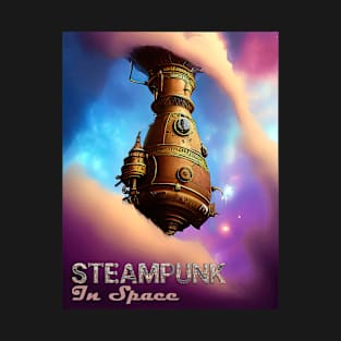 Steampunk In Space. Clouds Of Star Dust And Smoke Around A Steampunk Spaceship. Neon Colors T-Shirt