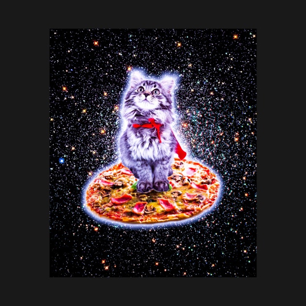 Galaxy Kitty Cat Riding Pizza In Space by Random Galaxy