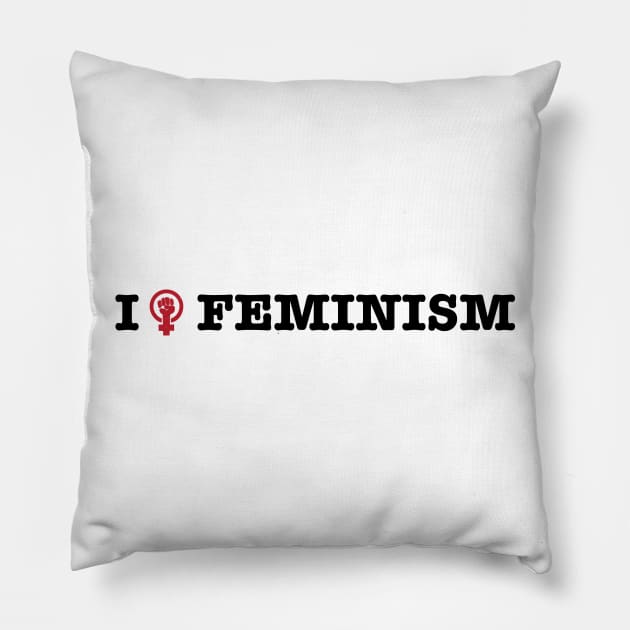 I Love Feminism Feminist Raised Fist Design Pillow by FeministShirts