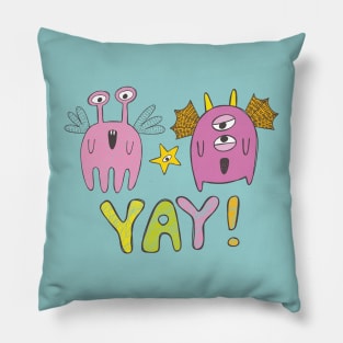 Two Cute Pink Monsters Pillow