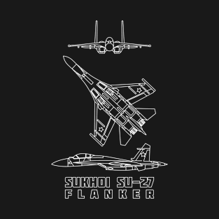 Sukhoi Su-27 Russian Super Maneuverable Fighter Plane Blueprint Diagram Gift T-Shirt