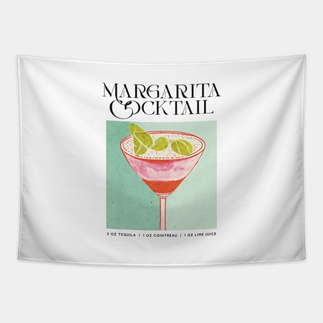 Margarita Retro Poster Turquoise Bar Prints, Vintage Drinks, Recipe, Wall Art Tapestry by BetterManufaktur