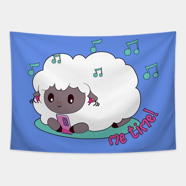 cute sheep listening to music on wireless headphones Tapestry by TurnEffect