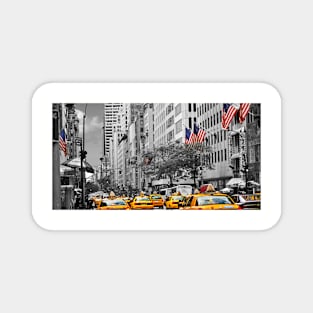 yellow cabs on 5th Ave with Stars and Stripes Magnet