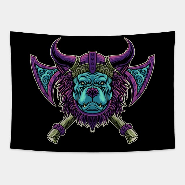 Cool Pitbull Dog Viking Warrior Axe Viking Tapestry by anubis1986