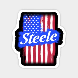 American Flag Steele Family Gift T-shirt For Men Women, Surname Last Name Magnet