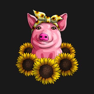 Cute Pig Sunflower Lovely Piggy with Banana  T-Shirt